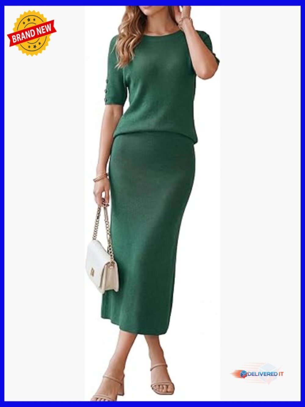 Wool Blend 2 Piece Skirt Set Short Sleeve Top Midi Dress Outfits